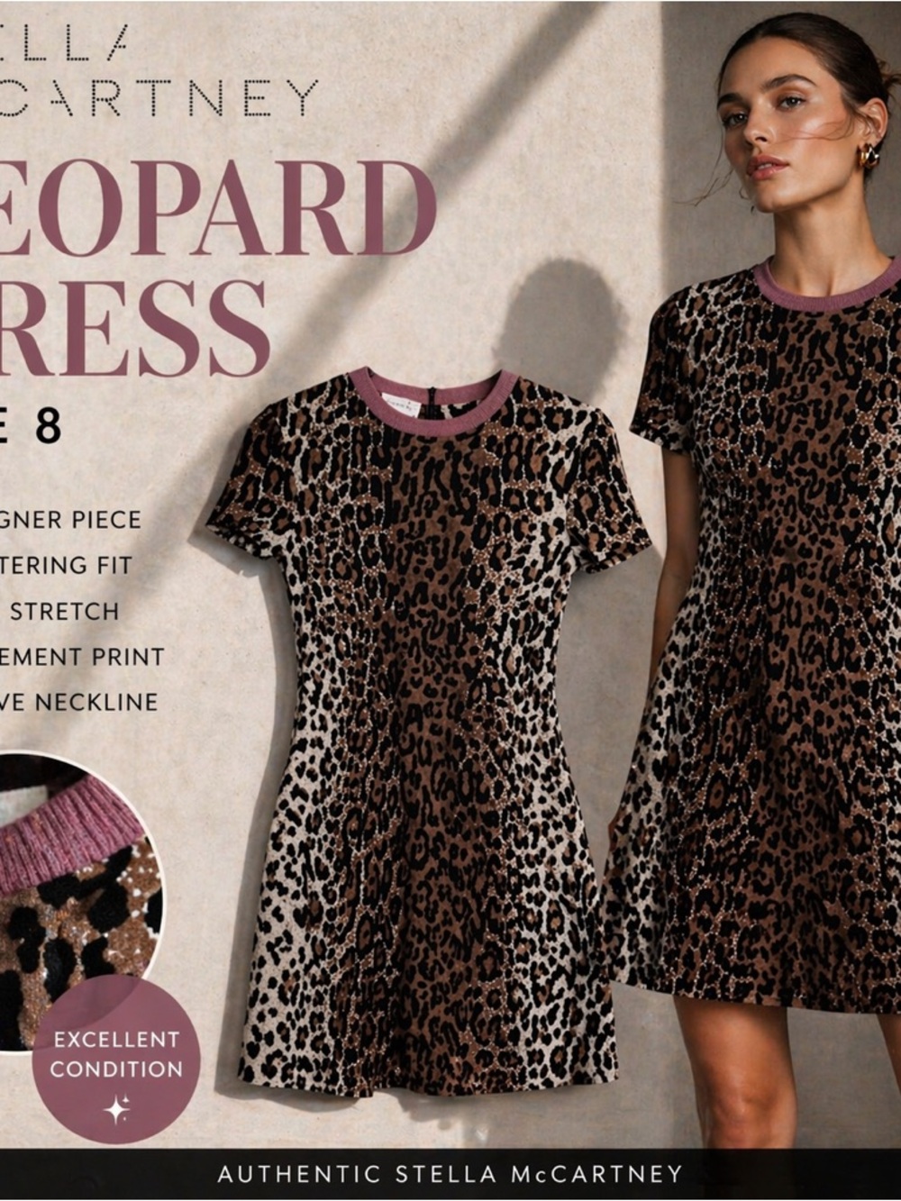 Stella McCartney Brown and Mauve Leopard-Print Mini Dress